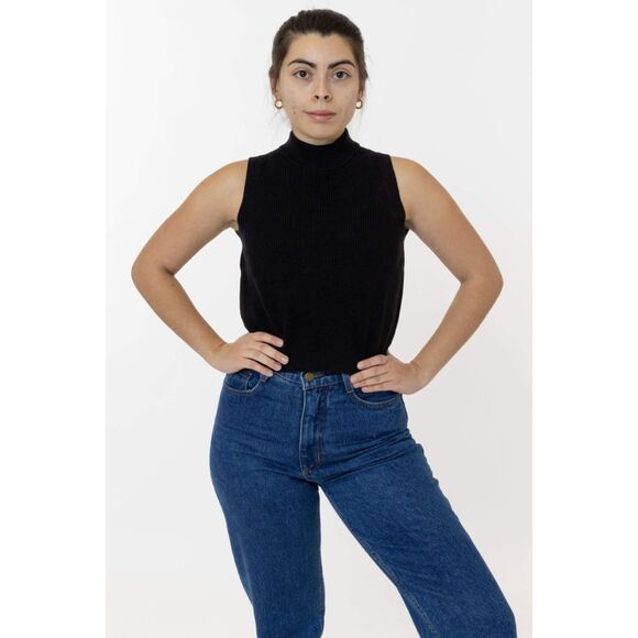 Los Angeles Apparel Cashmere Knit Sleeveless Mock Neck in Navy - XS - Picture 2 of 6